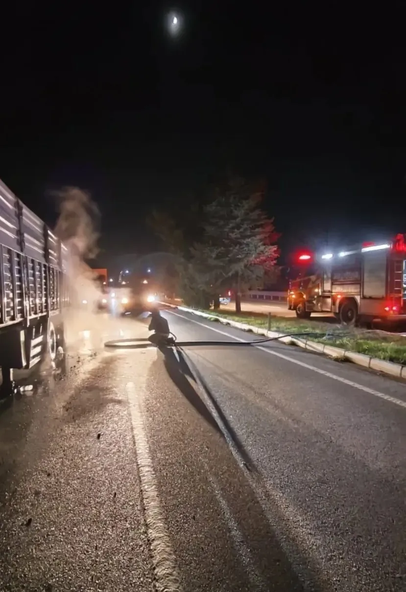 Seyir halindeki tırda yangın çıktı