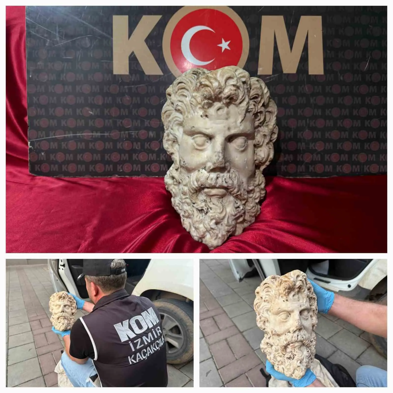 İzmir’de 2 bin yıllık Zeus mermer heykel başı ele geçirildi